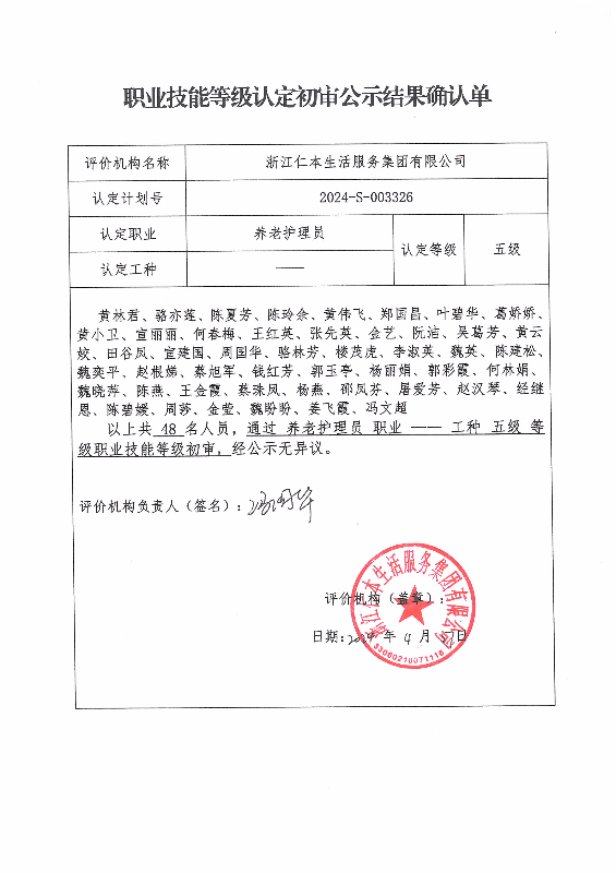 2024-S-002487职业技能等级认定初审公示结果确认单