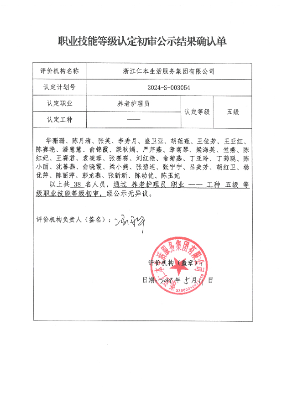 2024-S-003054职业技能等级认定初审公示结果确认单