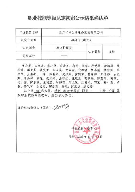 2024-S-004719职业技能等级认定初审公示结果确认单