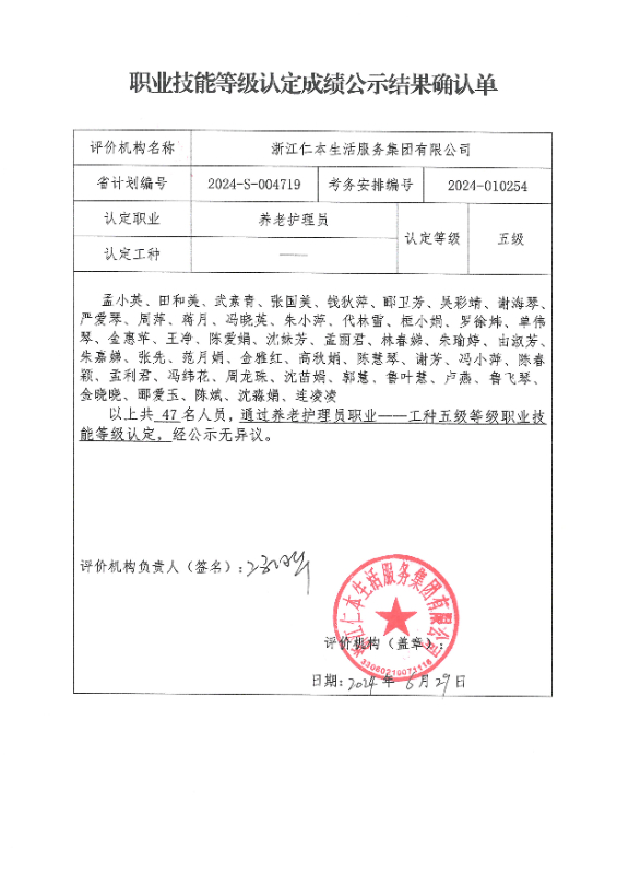 2024-S-004719职业技能等级认定成绩公示结果确认单