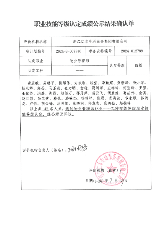 2024-S-007816职业技能等级认定成绩公示结果确认单