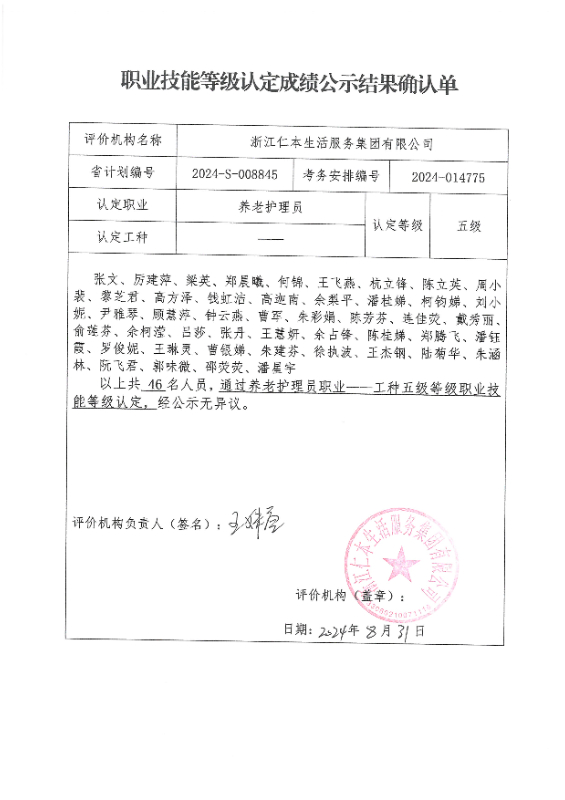 2024-S-008845职业技能等级认定成绩公示结果确认单