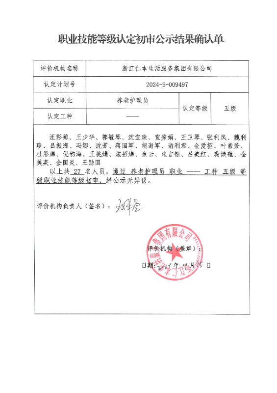 2024-S-009497职业技能等级认定初审公示结果确认单